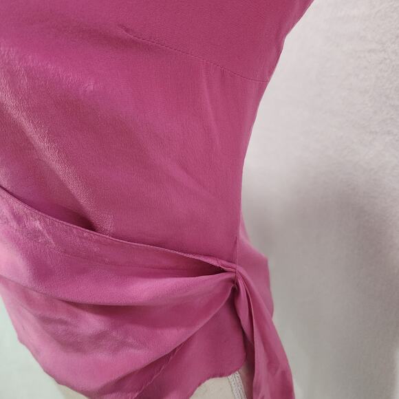 BCBGMAXAZARIA 100% Silk Long Sleeve Wrap Blouse Pink Medium - Picture 5 of 11